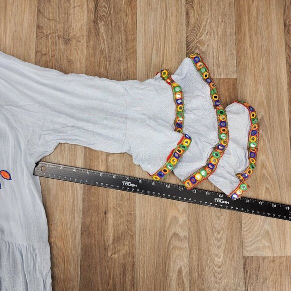 Alice & You Women's Size 22 Blue Embroidered Bell Sleeve Boho Knee Length Dress - Picture 9 of 10